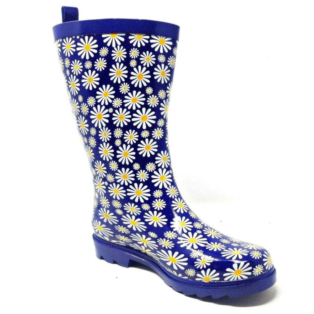 Women's Rubber Mid Calf Rain Boots, RB-3151, Daisy
